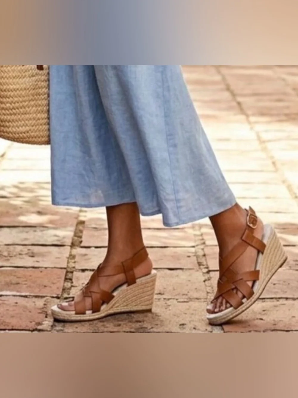 COLE HAAN Crystal Brown Espadrille Strappy Wedge Sandals Women’s Size 9 New